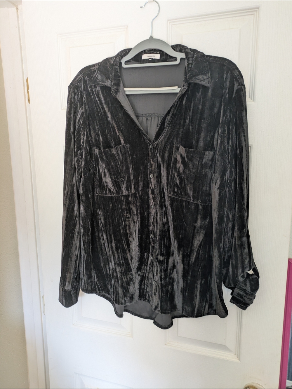 Crushed Velvet Button-Up Blouse in Black. WhimsyGoth, Granola Goth, Office Wear